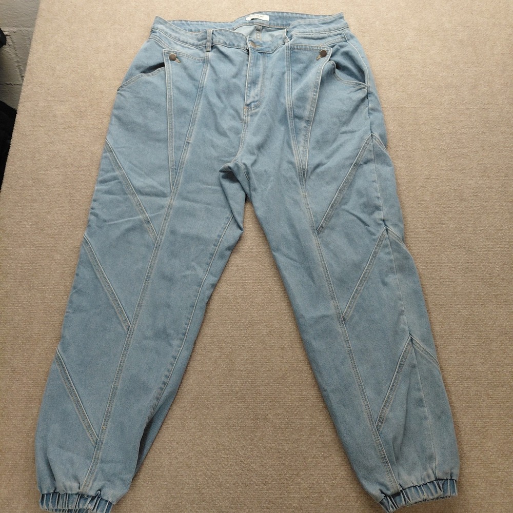 American Bazi Stretch Jeans Womens 2X Denim Panel Button Flap Jogger Streetwear